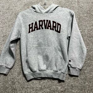 Champion Harvard Grey Youth Kids Pullover Hooded Sweatshirt Hoodie Size YM 7-8